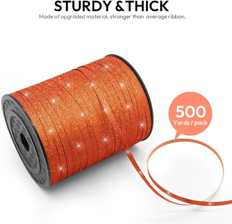HimBen 500 Yards Curling Ribbon for Gift Wrapping, 3/16" Balloon String for Christmas Valentine Birthday Wedding Party Festival Decoration, Crafts, Flower Bouquet(Glitter Orange) - Image 2